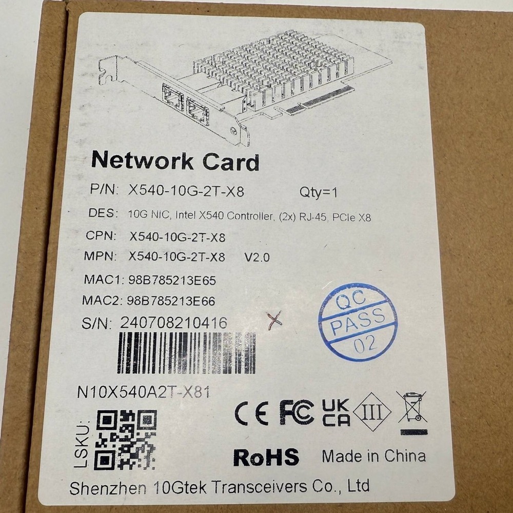 Intel X540 10G NIC Card Dual X8